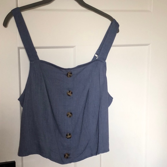 NWT Torrid Linen Blend Button-Front Crop Tank Blue Size 0 (L) - Picture 3 of 7